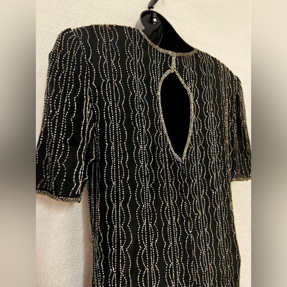 NWT Vintage 1980s J.M.C. Black Silk Hand-Beaded Cocktail Dress – Size L - Picture 10 of 12